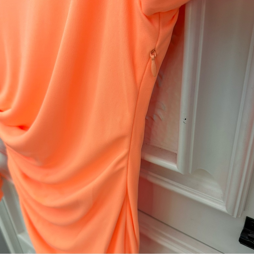 Zara Neon Orange Draped Dress - Size LARGE - Picture 4 of 8
